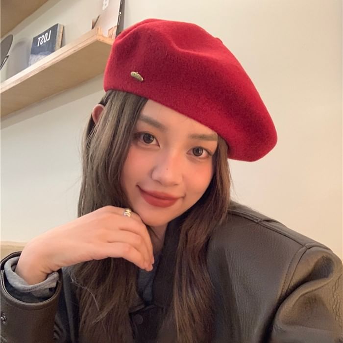 Beret Metal Plate Wool Hat