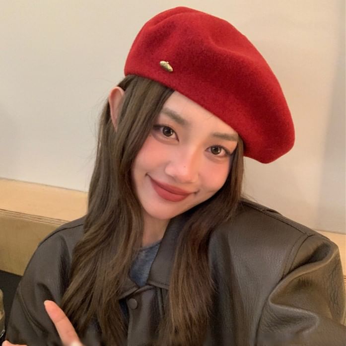 Beret Metal Plate Wool Hat