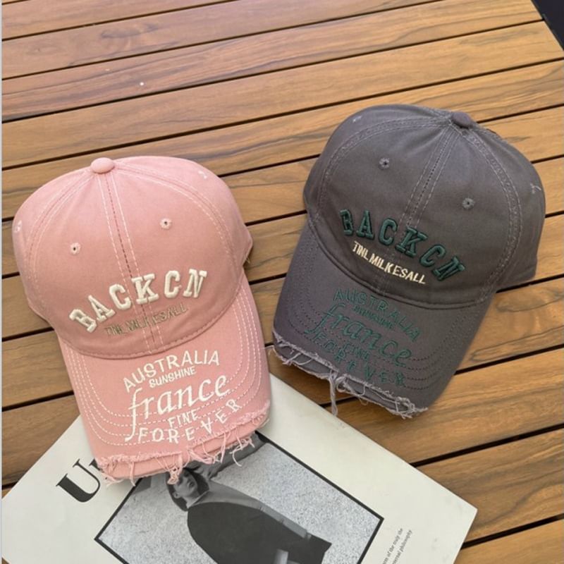 Lettering Embroidered Distressed Cap Baseball