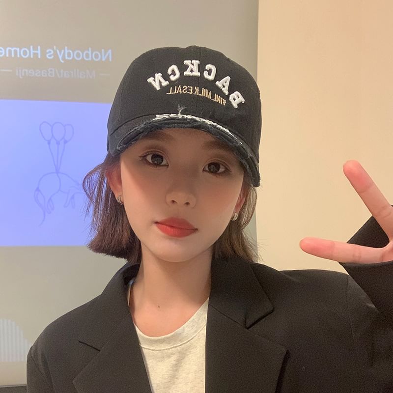 Lettering Embroidered Distressed Cap Baseball