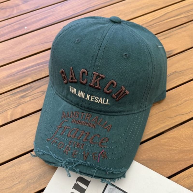 Lettering Embroidered Distressed Cap Baseball