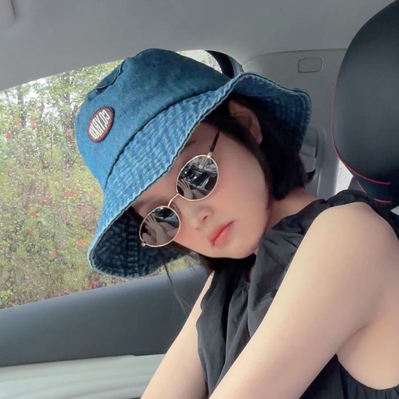 Bucket Denim Hat Applique Washed Lettering