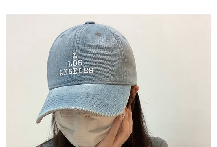 Lettering Washed Denim Baseball Cap Embroidered