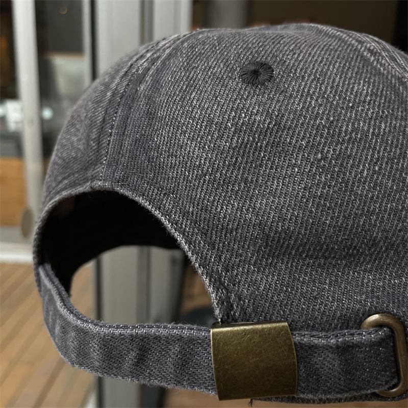 Lettering Embroidered Washed Cap Baseball Denim