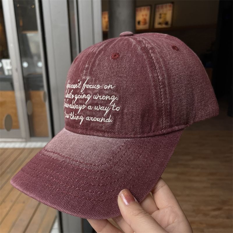 Lettering Embroidered Washed Cap Baseball Denim