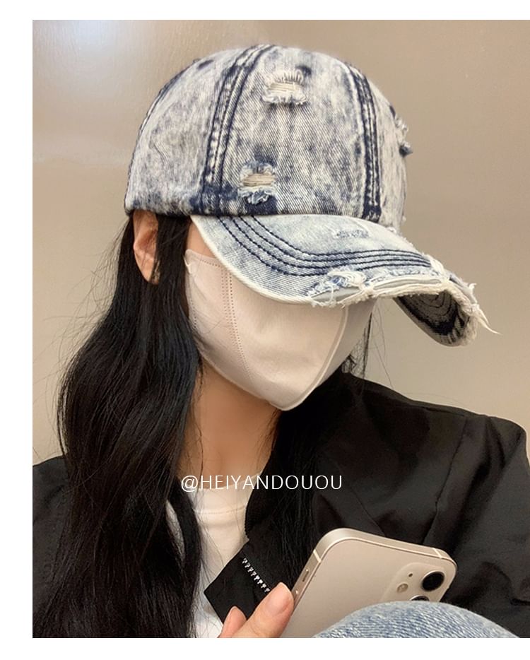 Cap Distressed Denim Baseball Washed