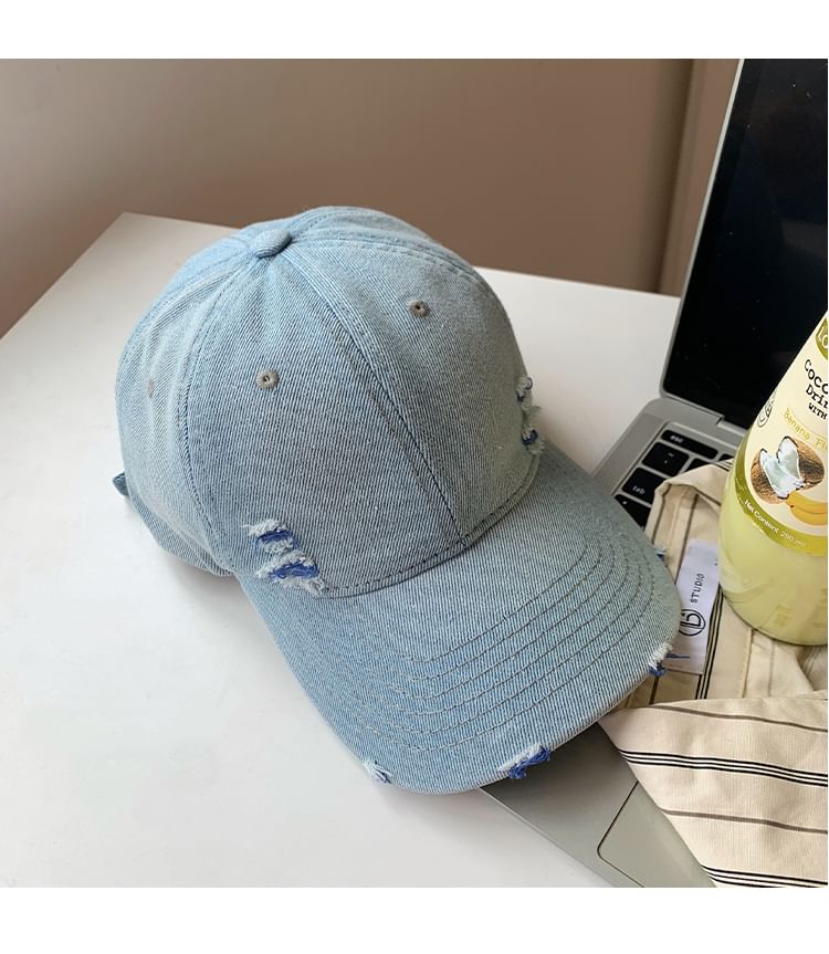 Baseball Washed Denim Cap Distressed