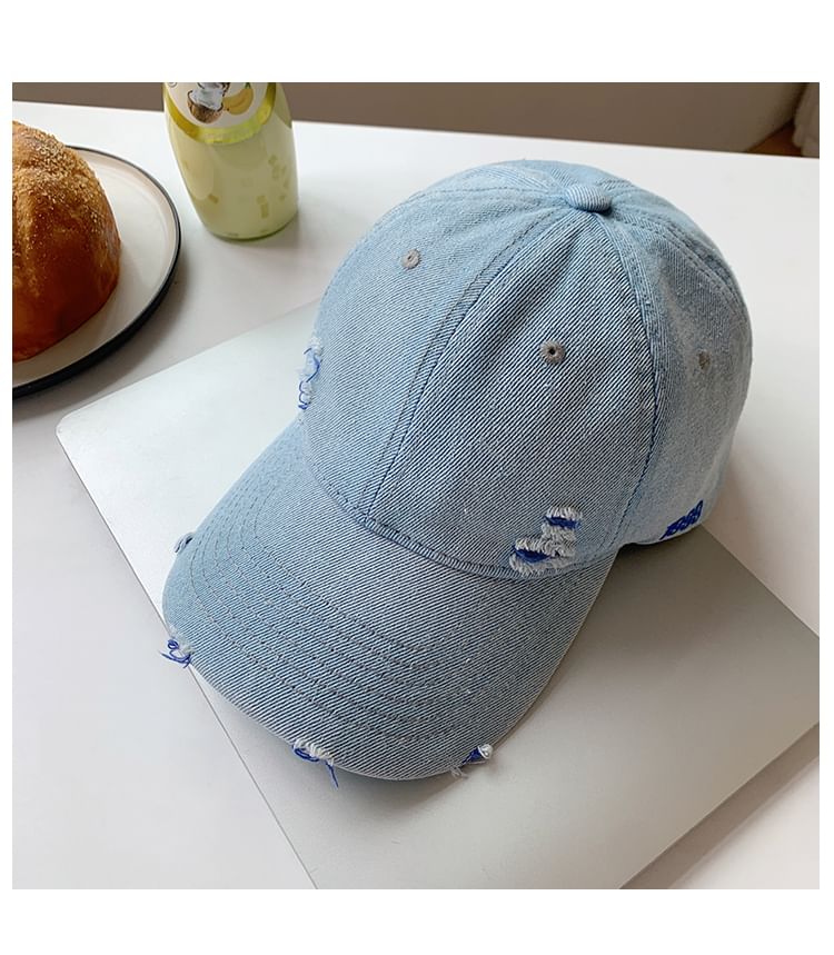 Baseball Washed Denim Cap Distressed