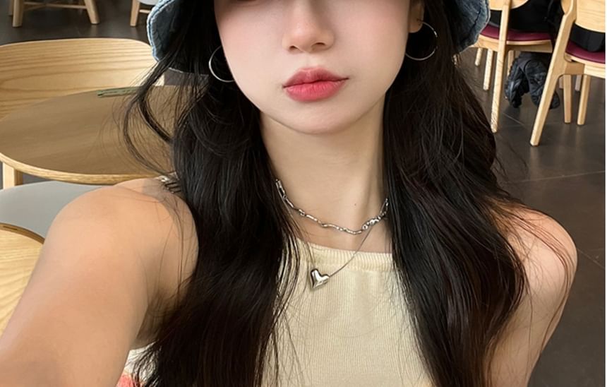 Heart hat Bucket Denim Print Washed