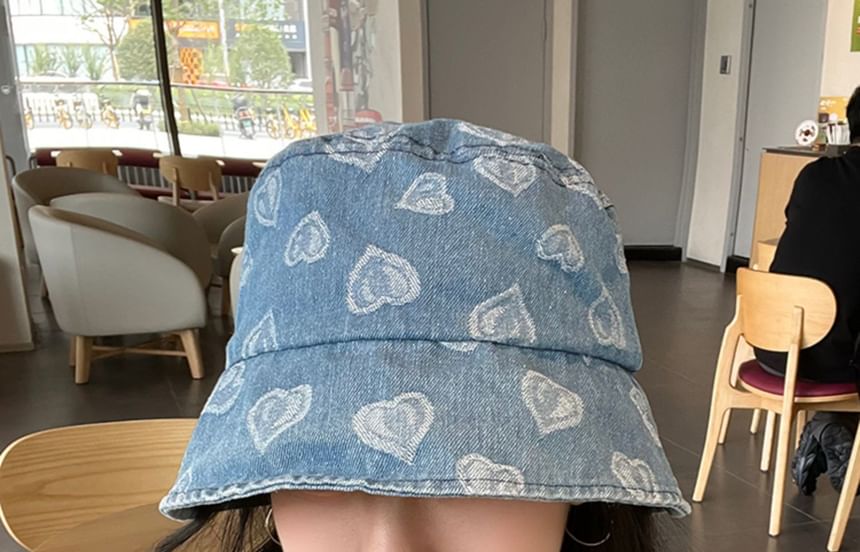 Heart hat Bucket Denim Print Washed