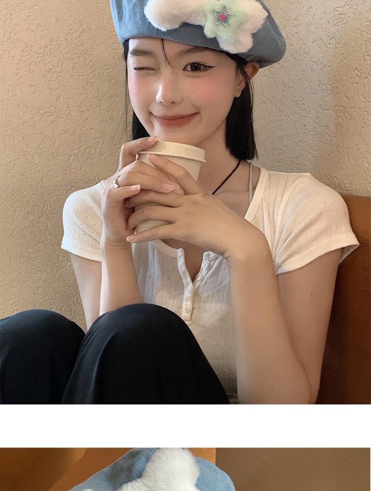 Beret Denim Washed Bone Accent