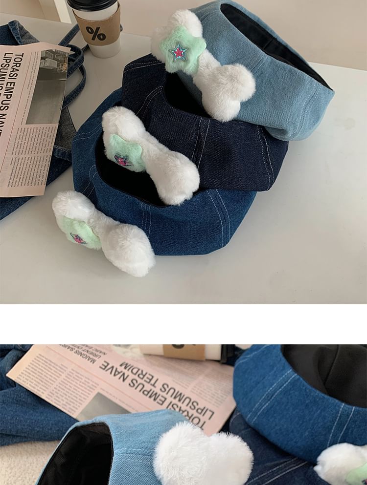 Beret Denim Washed Bone Accent