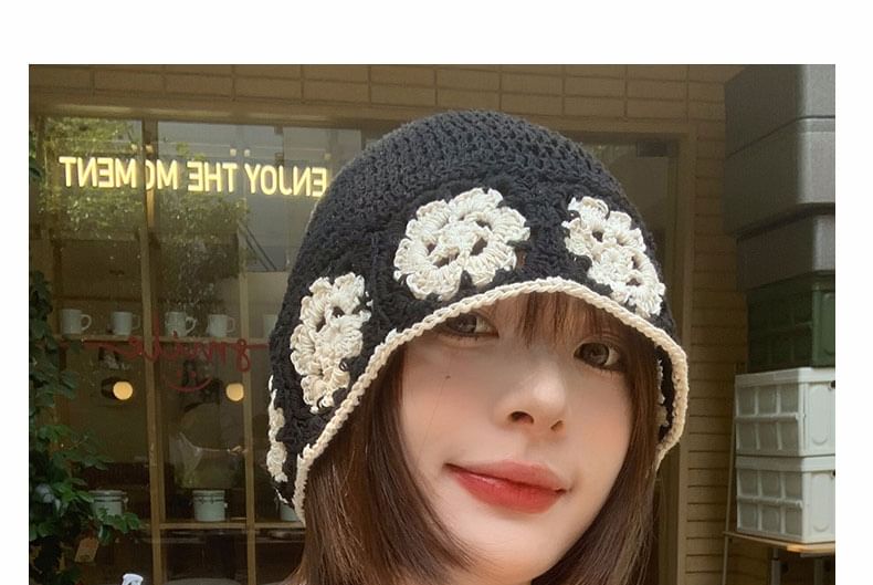 Knit Floral Crochet Hat Cloche