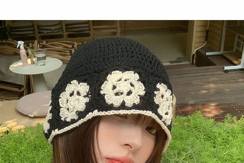 Knit Floral Crochet Hat Cloche