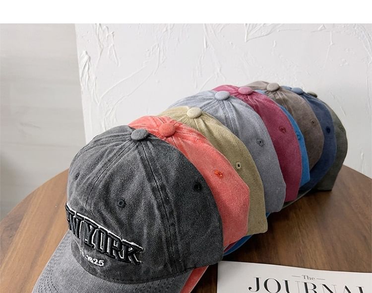 Lettering Baseball Cap Washed Embroidered