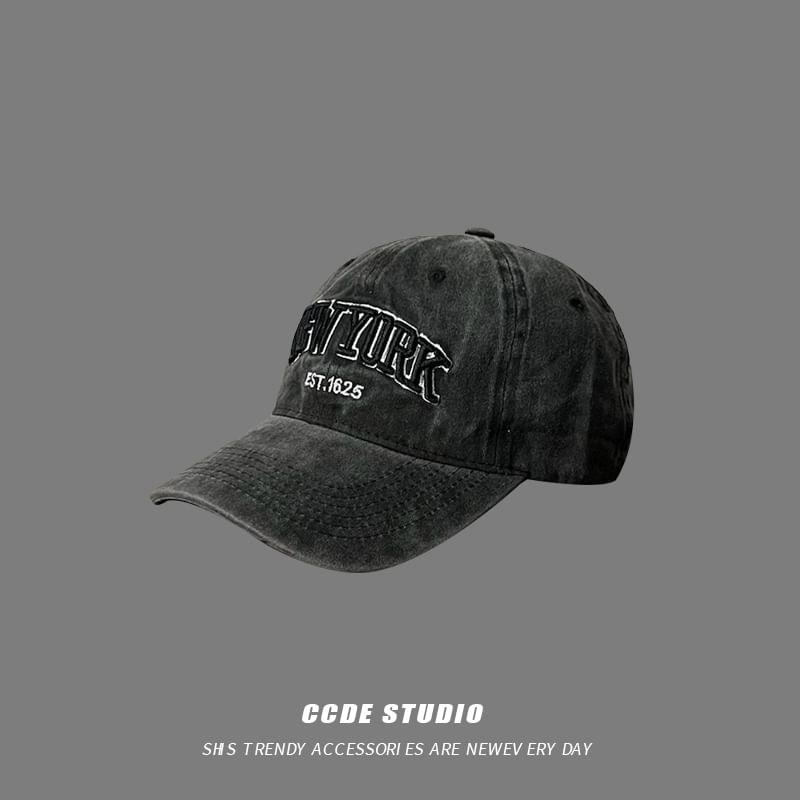Lettering Baseball Cap Washed Embroidered