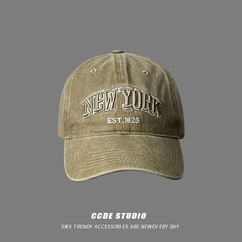 Lettering Baseball Cap Washed Embroidered