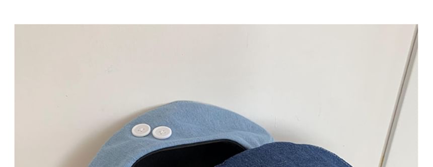 Beret Accent Denim Button Washed