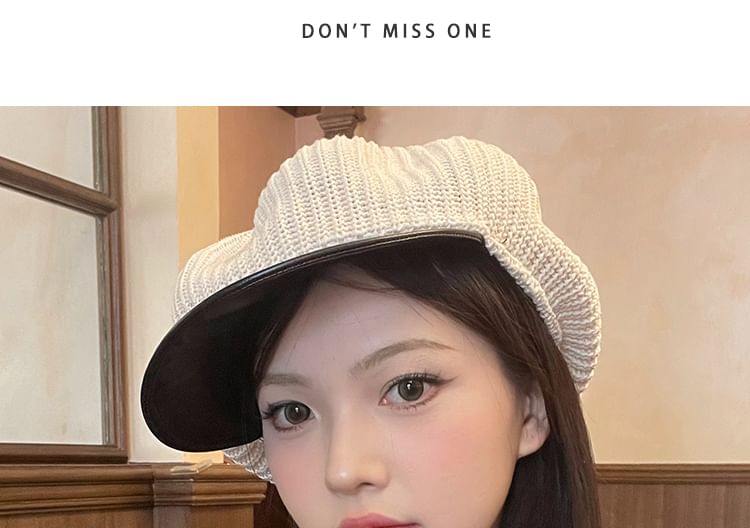 Knit Newsboy Leather Panel Cap Faux