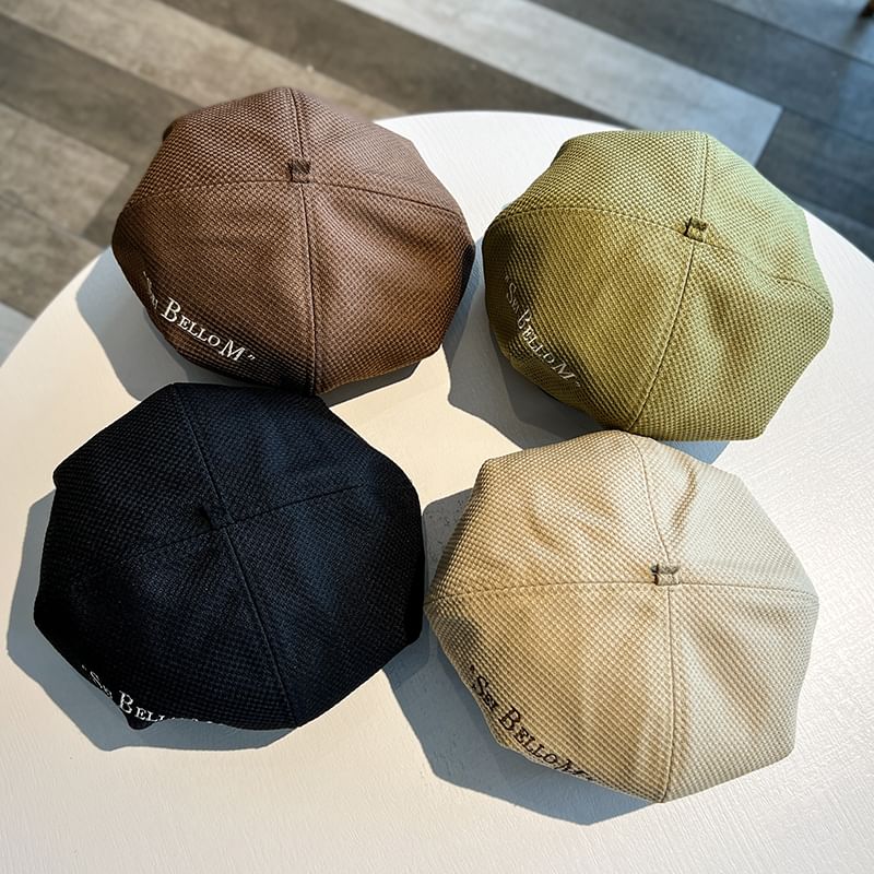 Embroidered Lettering Beret Waffle