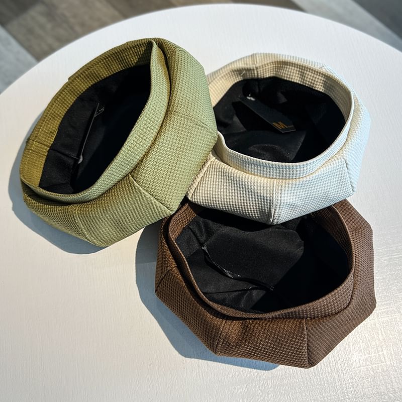 Embroidered Lettering Beret Waffle