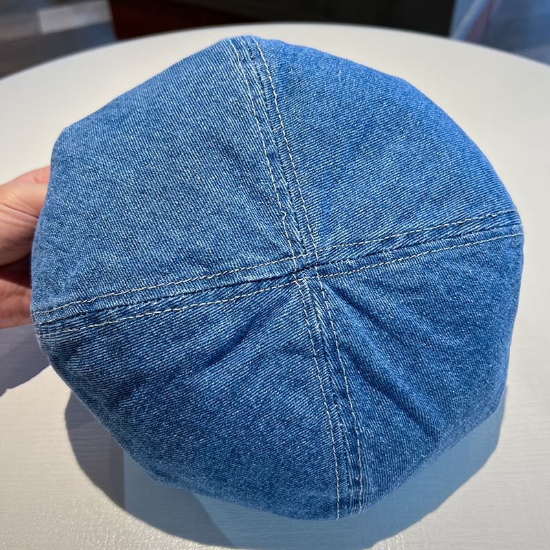 Metal Accent Denim Beret