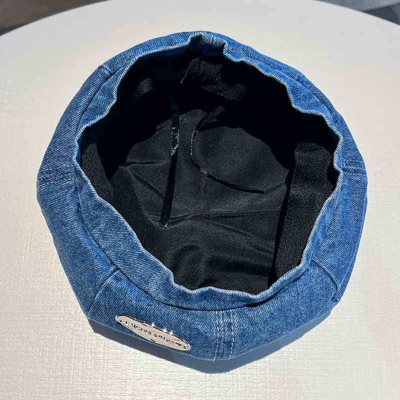 Metal Accent Denim Beret