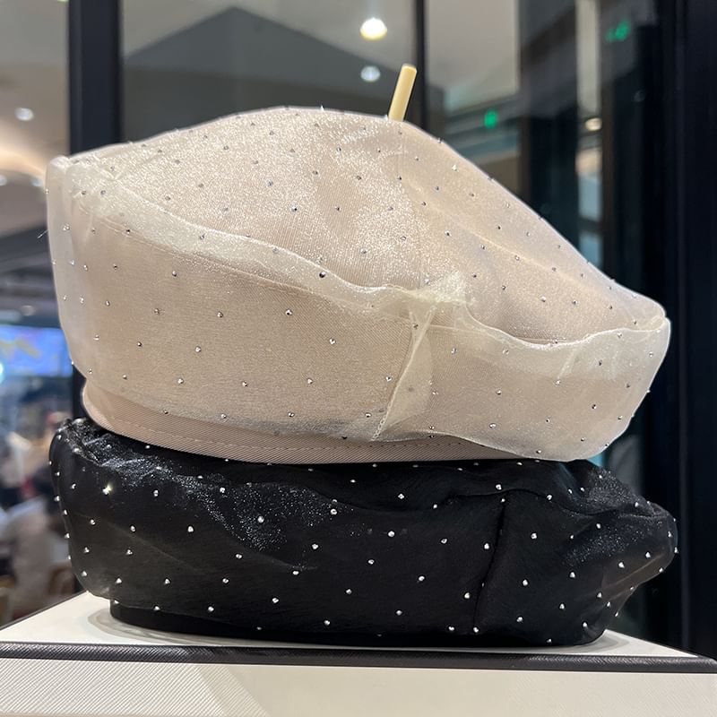 Mesh Rhinestone Beret