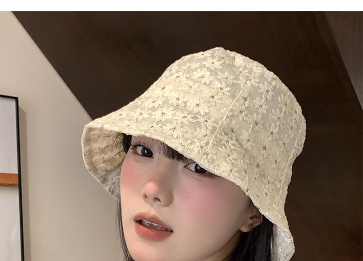 Bucket Embroidered Floral Hat