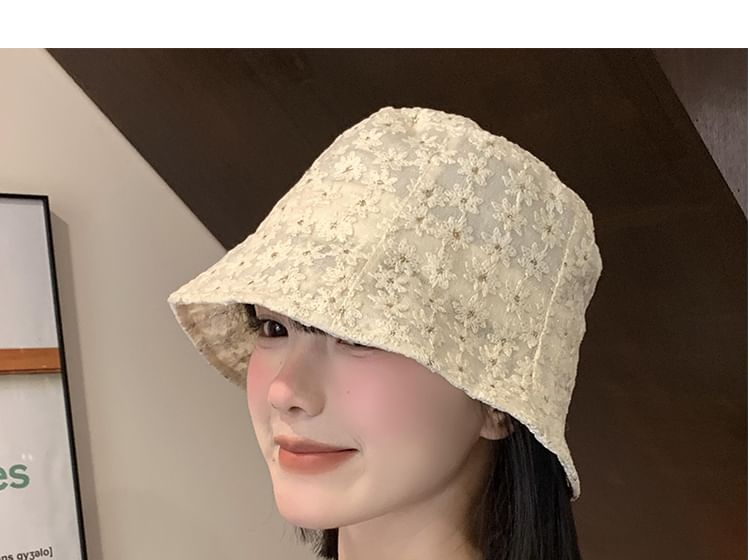 Bucket Embroidered Floral Hat