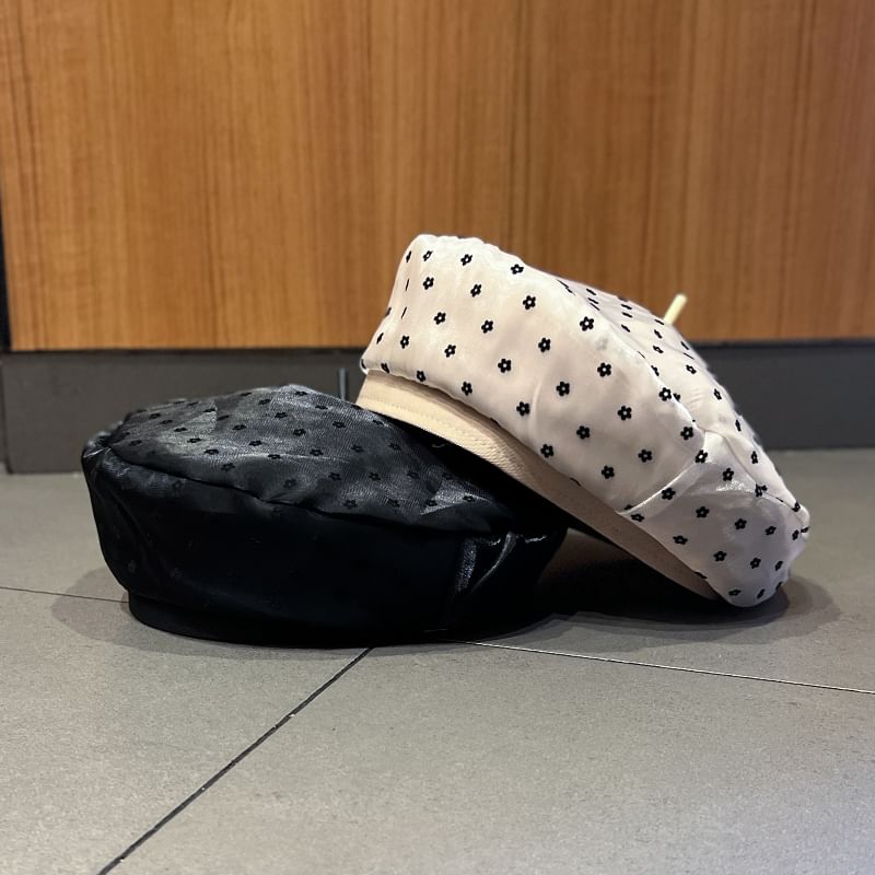 Floral Mesh Print Beret