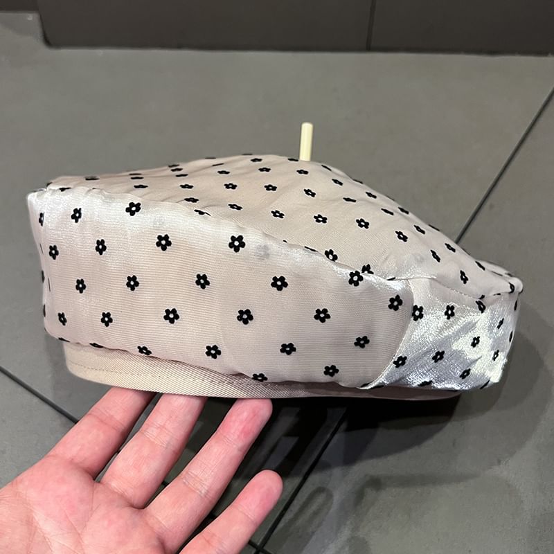 Floral Mesh Print Beret