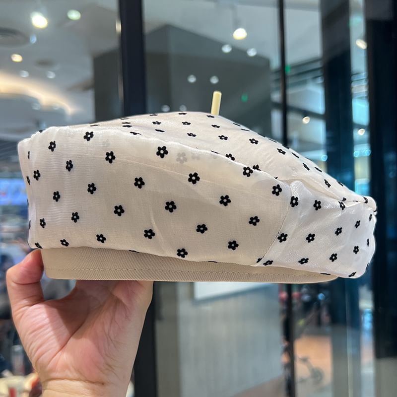 Floral Mesh Print Beret