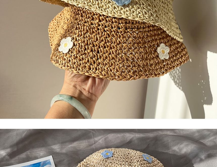 Floral Bucket Straw Accent Hat