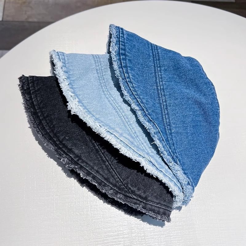 Hat Denim Frayed Bucket Washed
