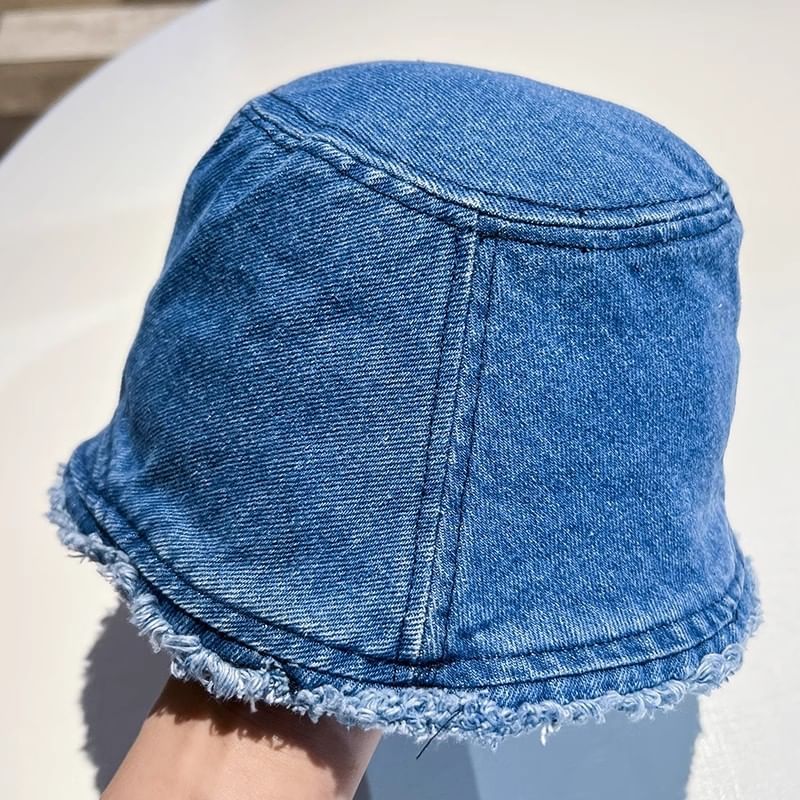 Hat Denim Frayed Bucket Washed