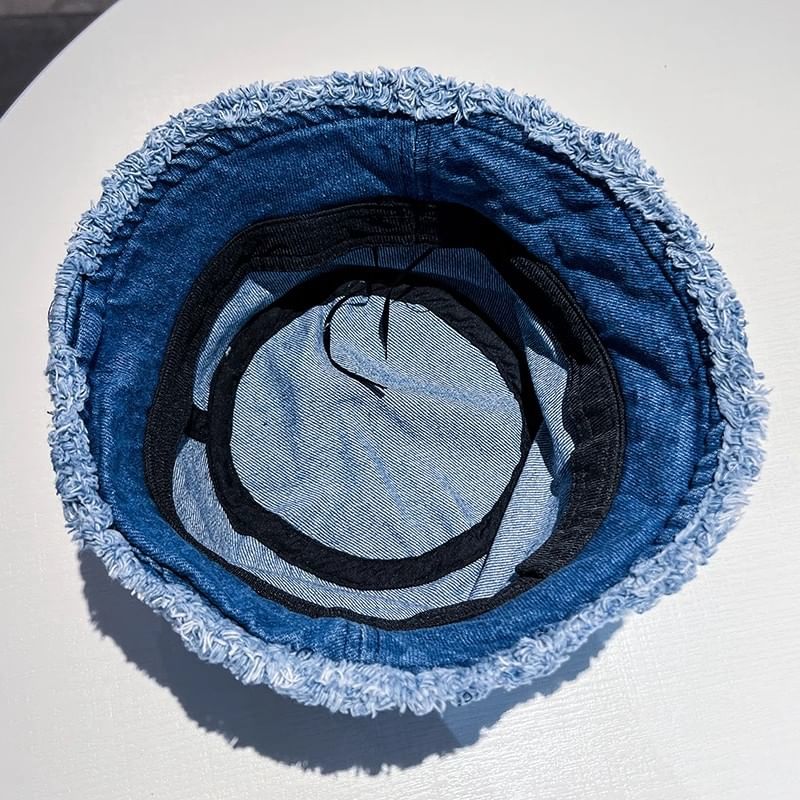Hat Denim Frayed Bucket Washed