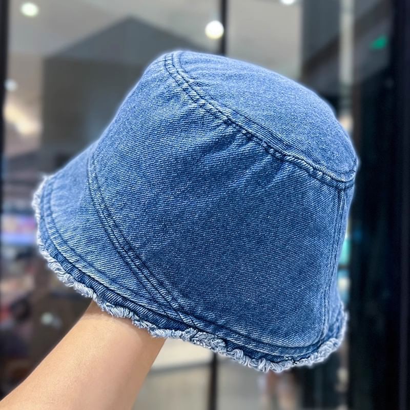 Hat Denim Frayed Bucket Washed