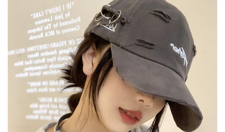 Embroidered Distressed Lettering Cap Baseball