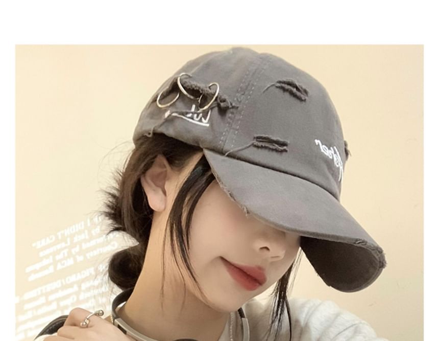 Embroidered Distressed Lettering Cap Baseball