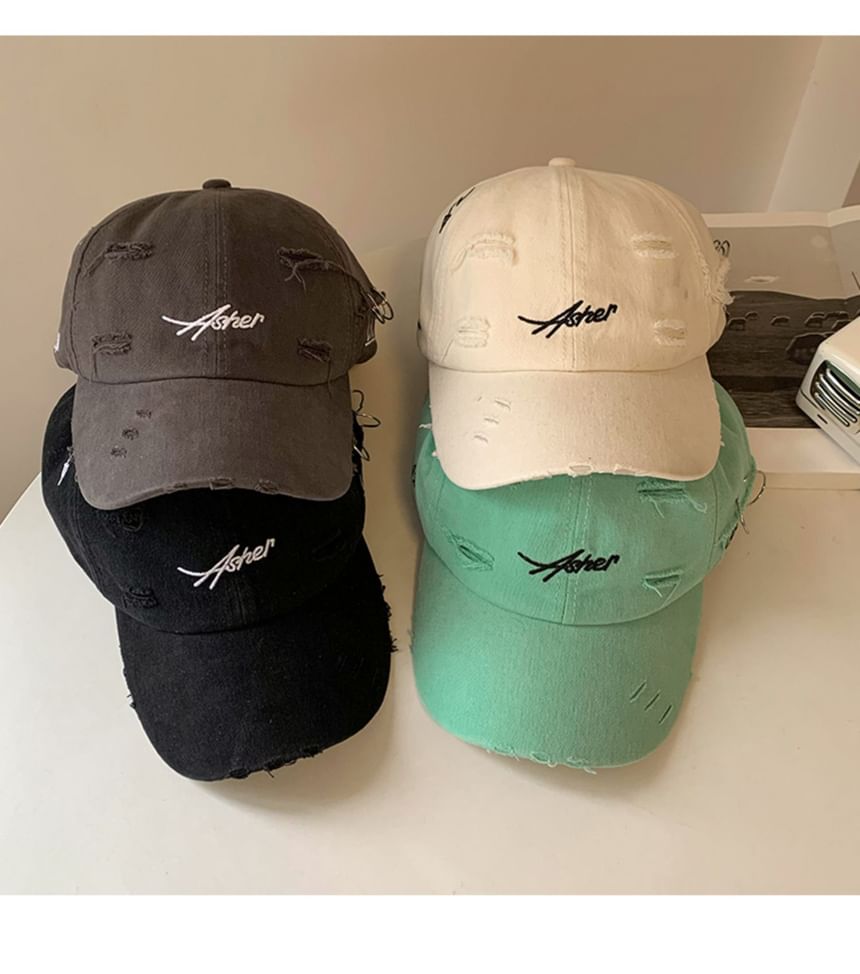 Embroidered Distressed Lettering Cap Baseball