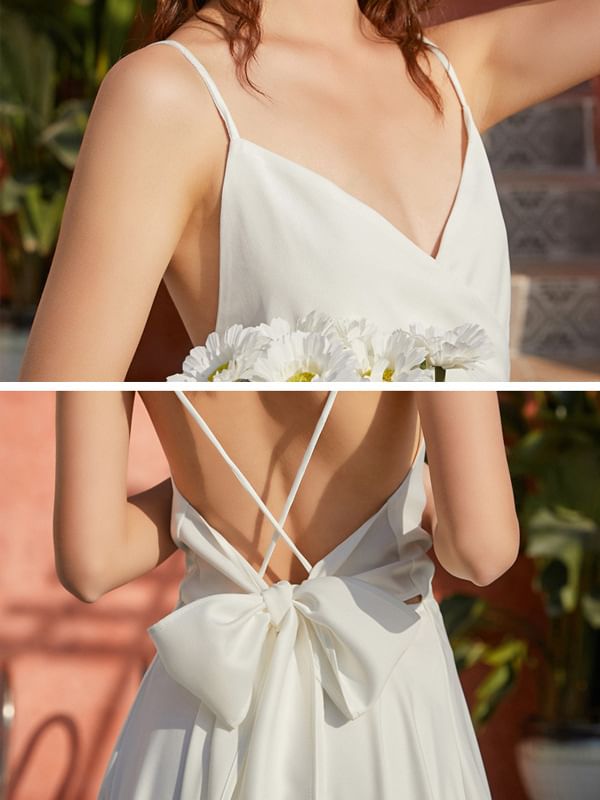 Maxi Plain V-Neck A-Line Strap Dress Spaghetti