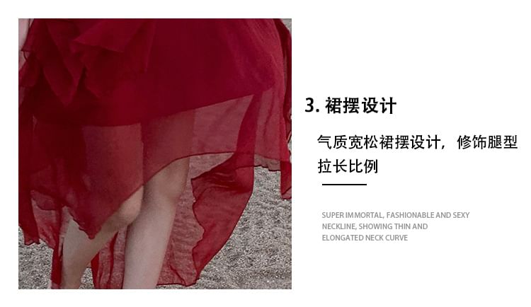 A-Line Dress Asymmetrical Spaghetti Strap Sheer