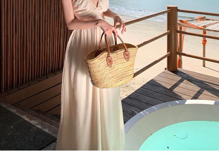 Dress V-Neck Plain A-Line Spaghetti Maxi Strap Cutout