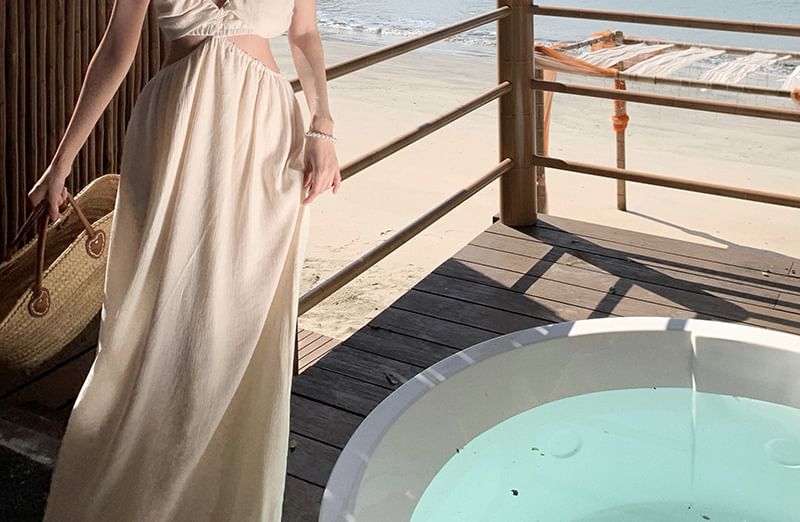 Dress V-Neck Plain A-Line Spaghetti Maxi Strap Cutout