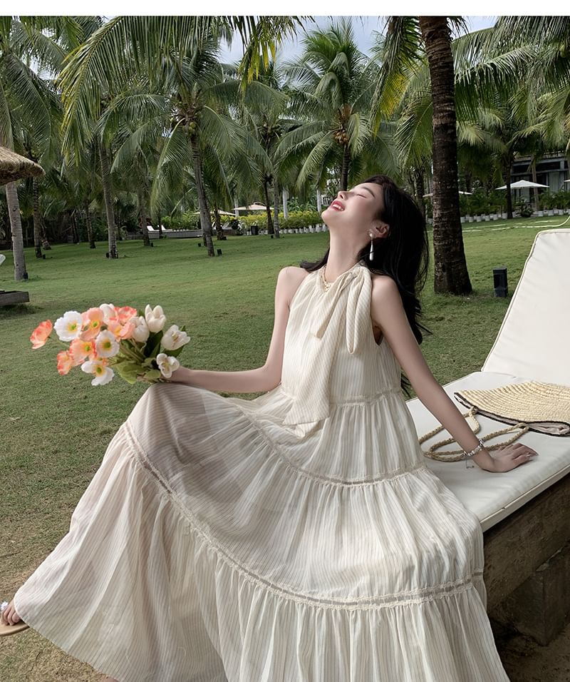 Dress Midi Plain Sleeveless Crewneck A-Line