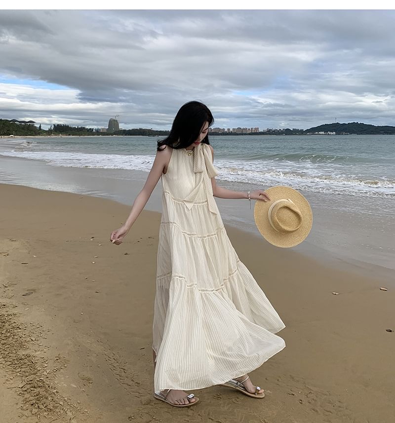 Dress Midi Plain Sleeveless Crewneck A-Line