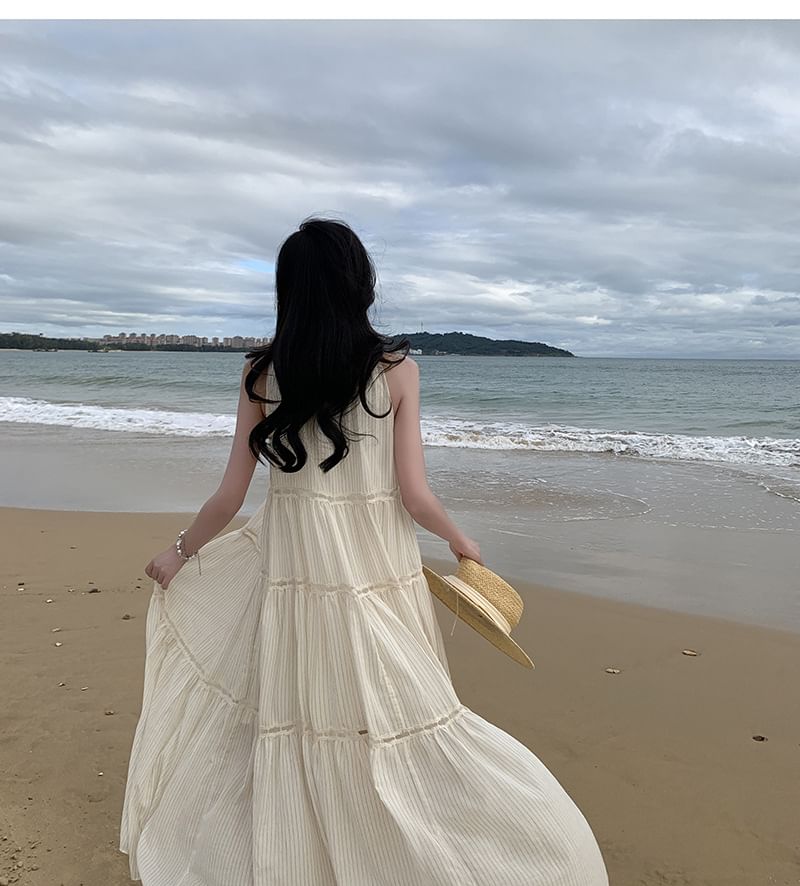 Dress Midi Plain Sleeveless Crewneck A-Line