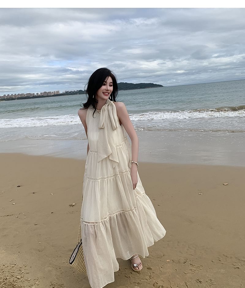 Dress Midi Plain Sleeveless Crewneck A-Line