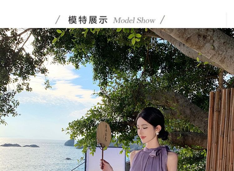 Crewneck Maxi Sleeveless Plain Dress A-Line